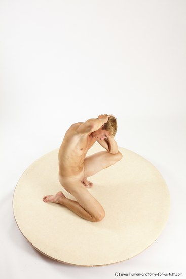 Nude Man White Kneeling poses - ALL Athletic Short Brown Kneeling poses - on one knee Multi angles poses Realistic