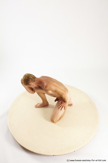 Nude Man White Kneeling poses - ALL Athletic Short Brown Kneeling poses - on one knee Multi angles poses Realistic