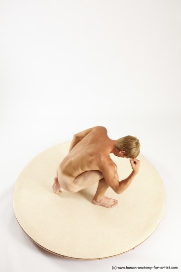 Nude Man White Kneeling poses - ALL Athletic Short Brown Kneeling poses - on one knee Multi angles poses Realistic