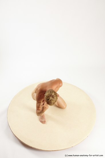 Nude Man White Kneeling poses - ALL Athletic Short Brown Kneeling poses - on one knee Multi angles poses Realistic