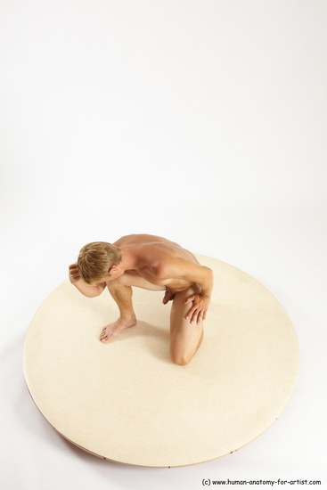 Nude Man White Kneeling poses - ALL Athletic Short Brown Kneeling poses - on one knee Multi angles poses Realistic