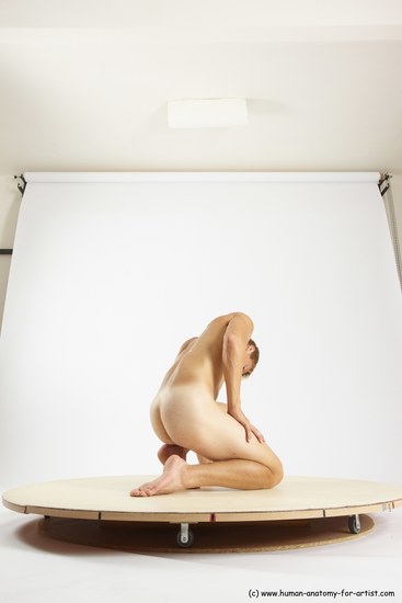 Nude Man White Kneeling poses - ALL Athletic Short Brown Kneeling poses - on one knee Multi angles poses Realistic