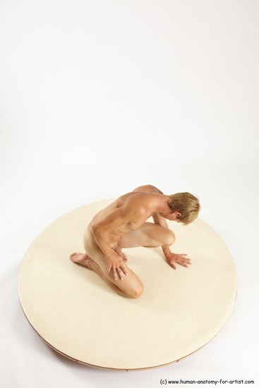 Nude Man White Kneeling poses - ALL Athletic Short Brown Kneeling poses - on one knee Multi angles poses Realistic