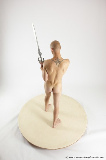 Nude Fighting with sword Man White Standing poses - ALL Slim Bald Standing poses - simple Multi angles poses Realistic