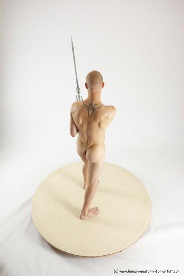 Nude Fighting with sword Man White Standing poses - ALL Slim Bald Standing poses - simple Multi angles poses Realistic