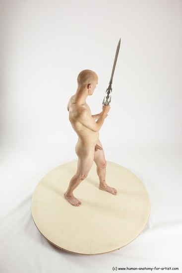 Nude Fighting with sword Man White Standing poses - ALL Slim Bald Standing poses - simple Multi angles poses Realistic