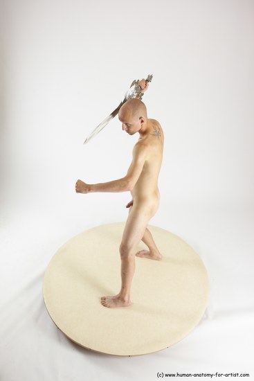 Nude Fighting with sword Man White Standing poses - ALL Slim Bald Standing poses - simple Multi angles poses Realistic