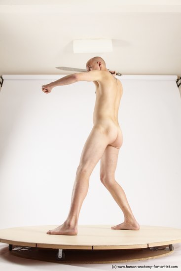 Nude Fighting with sword Man White Standing poses - ALL Slim Bald Standing poses - simple Multi angles poses Realistic