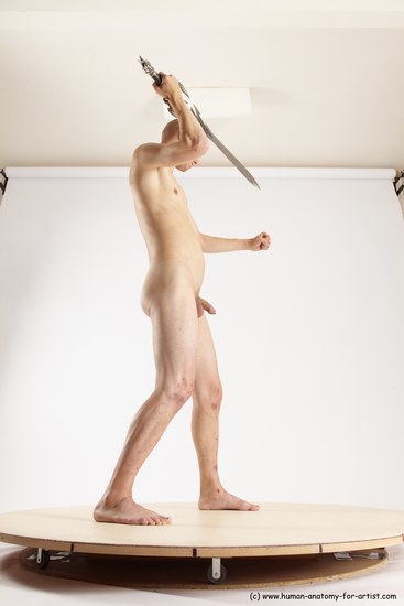 Nude Fighting with sword Man White Standing poses - ALL Slim Bald Standing poses - simple Multi angles poses Realistic