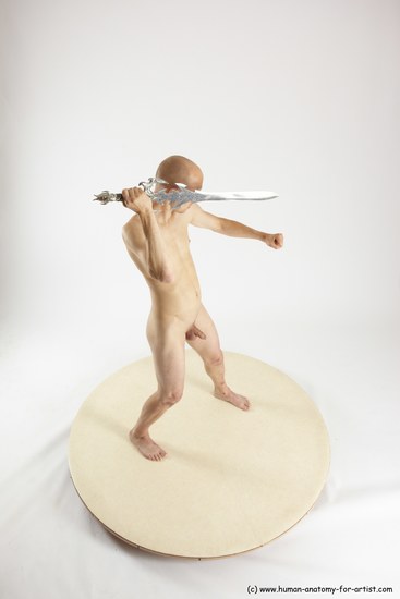 Nude Fighting with sword Man White Standing poses - ALL Slim Bald Standing poses - simple Multi angles poses Realistic