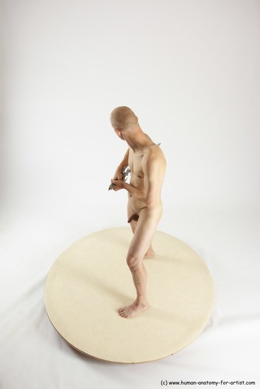 Nude Fighting with sword Man White Standing poses - ALL Slim Bald Standing poses - simple Multi angles poses Realistic