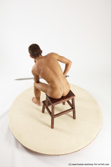 Nude Fighting with sword Man White Sitting poses - simple Athletic Short Brown Sitting poses - ALL Multi angles poses Realistic