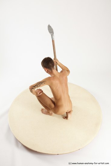 Nude Fighting with spear Man White Kneeling poses - ALL Athletic Short Brown Kneeling poses - on one knee Multi angles poses Realistic