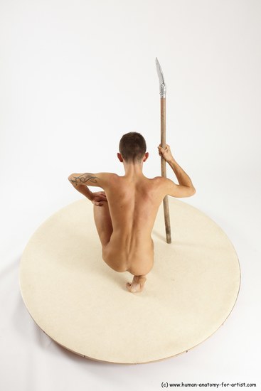 Nude Fighting with spear Man White Kneeling poses - ALL Athletic Short Brown Kneeling poses - on one knee Multi angles poses Realistic