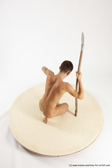 Nude Fighting with spear Man White Kneeling poses - ALL Athletic Short Brown Kneeling poses - on one knee Multi angles poses Realistic