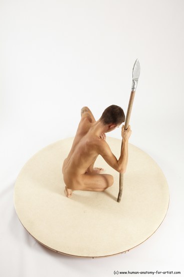 Nude Fighting with spear Man White Kneeling poses - ALL Athletic Short Brown Kneeling poses - on one knee Multi angles poses Realistic