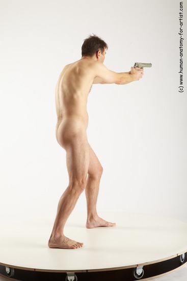 Nude Fighting with gun Man White Standing poses - ALL Slim Short Brown Standing poses - simple Realistic