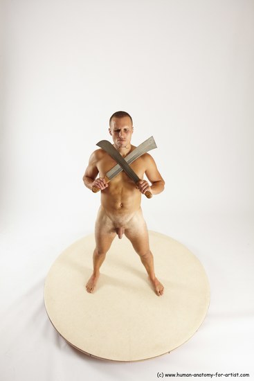 Nude Fighting with knife Man White Standing poses - ALL Slim Short Brown Standing poses - simple Multi angles poses Realistic