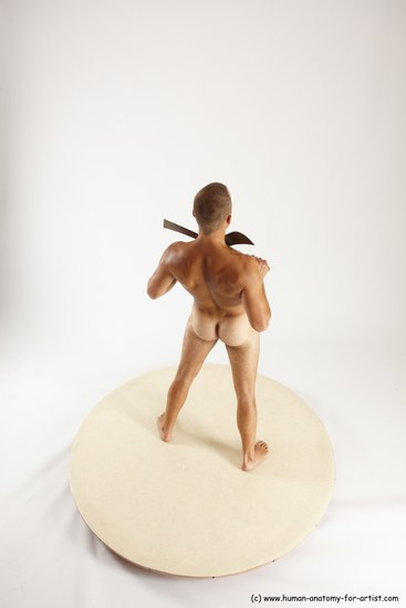 Nude Fighting with knife Man White Standing poses - ALL Slim Short Brown Standing poses - simple Multi angles poses Realistic