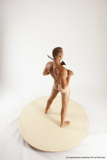 Nude Fighting with knife Man White Standing poses - ALL Slim Short Brown Standing poses - simple Multi angles poses Realistic