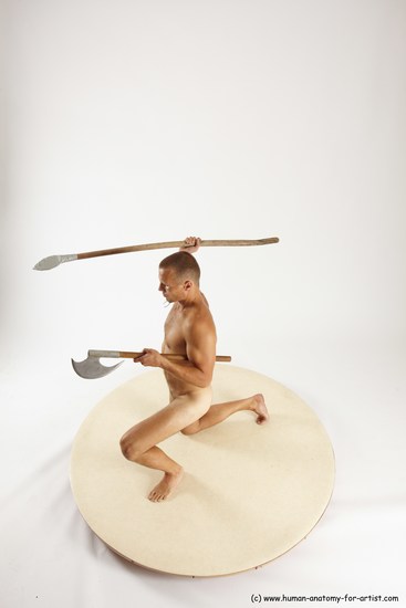 Nude Fighting with axe Man White Standing poses - ALL Slim Short Brown Standing poses - simple Multi angles poses Realistic