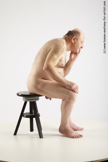 and more Nude Man White Chubby Bald Grey Sitting poses - ALL Realistic