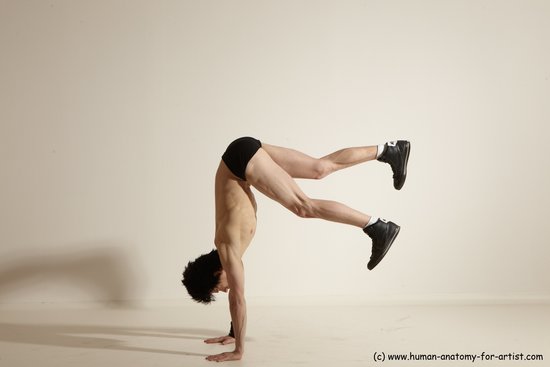 Underwear Gymnastic poses Man White Athletic Short Black Dancing Dynamic poses Academic