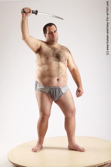 Underwear Fighting with sword Man White Standing poses - ALL Overweight Short Black Standing poses - simple Academic