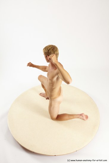 Nude Man White Kneeling poses - ALL Athletic Short Blond Kneeling poses - on one knee Multi angles poses Realistic