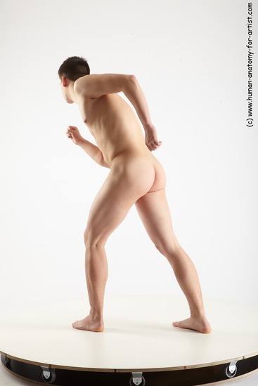 Nude Man White Standing poses - ALL Slim Short Brown Standing poses - bend over Realistic