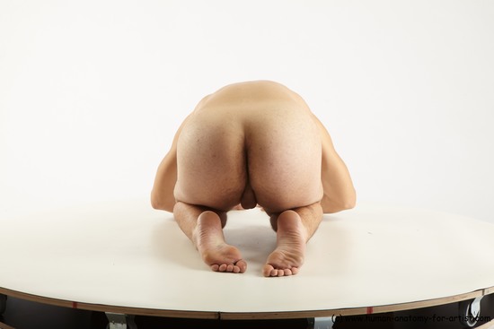 Nude Man White Kneeling poses - ALL Slim Short Brown Kneeling poses - on both knees Realistic