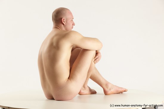 Nude Man White Sitting poses - simple Slim Bald Sitting poses - ALL Multi angles poses Realistic