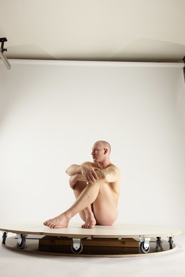 Nude Man White Sitting poses - simple Slim Bald Sitting poses - ALL Multi angles poses Realistic