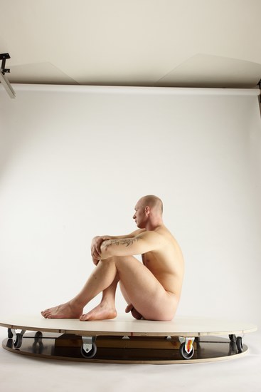 Nude Man White Sitting poses - simple Slim Bald Sitting poses - ALL Multi angles poses Realistic