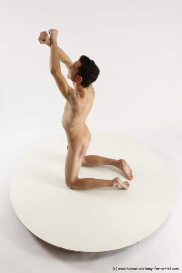 Nude Man White Kneeling poses - ALL Slim Short Brown Kneeling poses - on both knees Multi angles poses Realistic