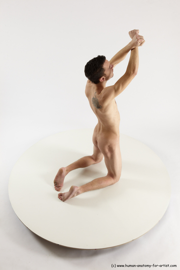 Nude Man White Kneeling poses - ALL Slim Short Brown Kneeling poses - on both knees Multi angles poses Realistic