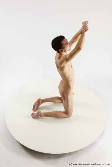 Nude Man White Kneeling poses - ALL Slim Short Brown Kneeling poses - on both knees Multi angles poses Realistic