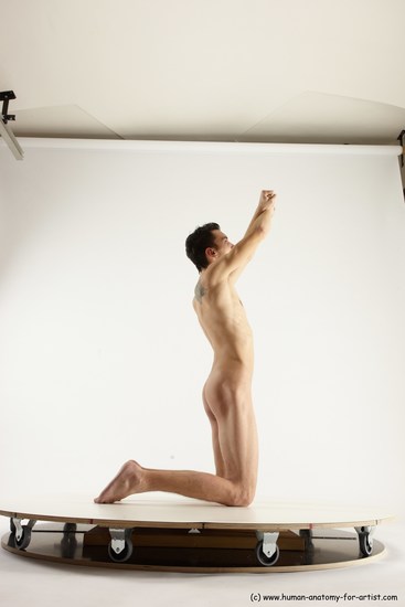 Nude Man White Kneeling poses - ALL Slim Short Brown Kneeling poses - on both knees Multi angles poses Realistic