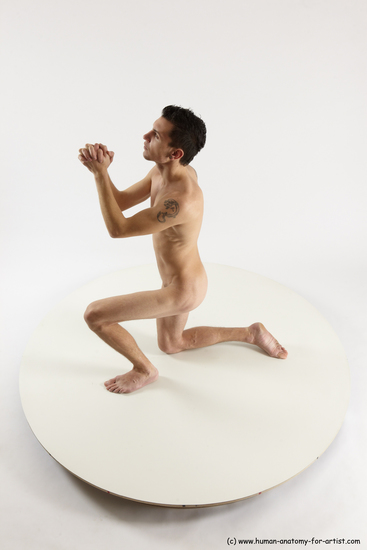 Nude Man White Kneeling poses - ALL Slim Short Brown Kneeling poses - on one knee Multi angles poses Realistic