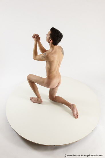 Nude Man White Kneeling poses - ALL Slim Short Brown Kneeling poses - on one knee Multi angles poses Realistic