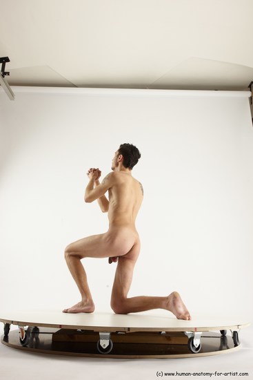 Nude Man White Kneeling poses - ALL Slim Short Brown Kneeling poses - on one knee Multi angles poses Realistic