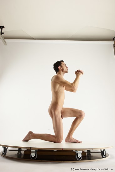 Nude Man White Kneeling poses - ALL Slim Short Brown Kneeling poses - on one knee Multi angles poses Realistic