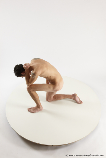 Nude Man White Kneeling poses - ALL Slim Short Brown Kneeling poses - on one knee Multi angles poses Realistic