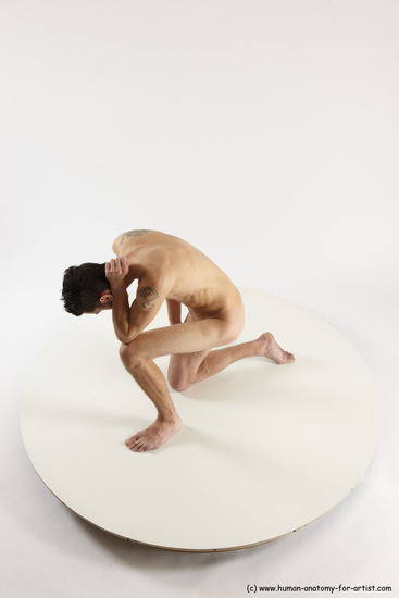 Nude Man White Kneeling poses - ALL Slim Short Brown Kneeling poses - on one knee Multi angles poses Realistic