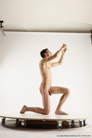 Nude Man White Kneeling poses - ALL Slim Short Brown Kneeling poses - on one knee Multi angles poses Realistic