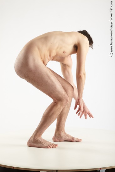 Nude Man White Standing poses - ALL Slim Short Brown Standing poses - knee-bend Realistic