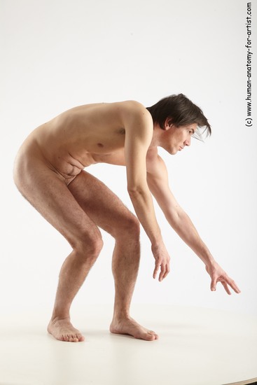 Nude Man White Standing poses - ALL Slim Short Brown Standing poses - knee-bend Realistic