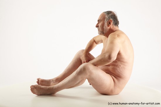 Nude Man White Sitting poses - simple Slim Bald Grey Sitting poses - ALL Realistic