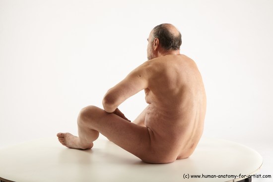 Nude Man White Sitting poses - simple Slim Bald Grey Sitting poses - ALL Realistic