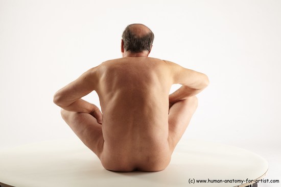 Nude Man White Sitting poses - simple Slim Bald Grey Sitting poses - ALL Realistic